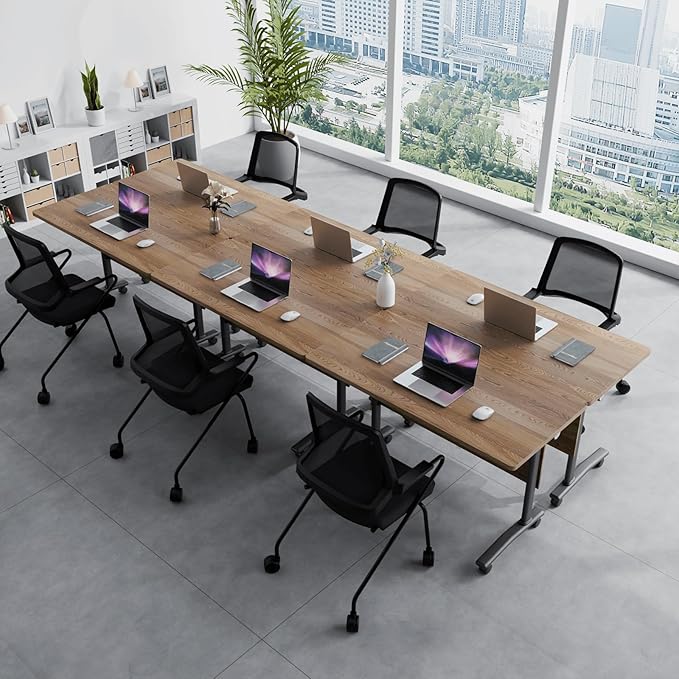 Folding Conference Table, Modern Conference Room Tables with Flip-Top Design, Foldable Conference Table Meeting Table with Wheels, Mobile Seminar Training Tables for Office Classroom (8, Walnut 2)