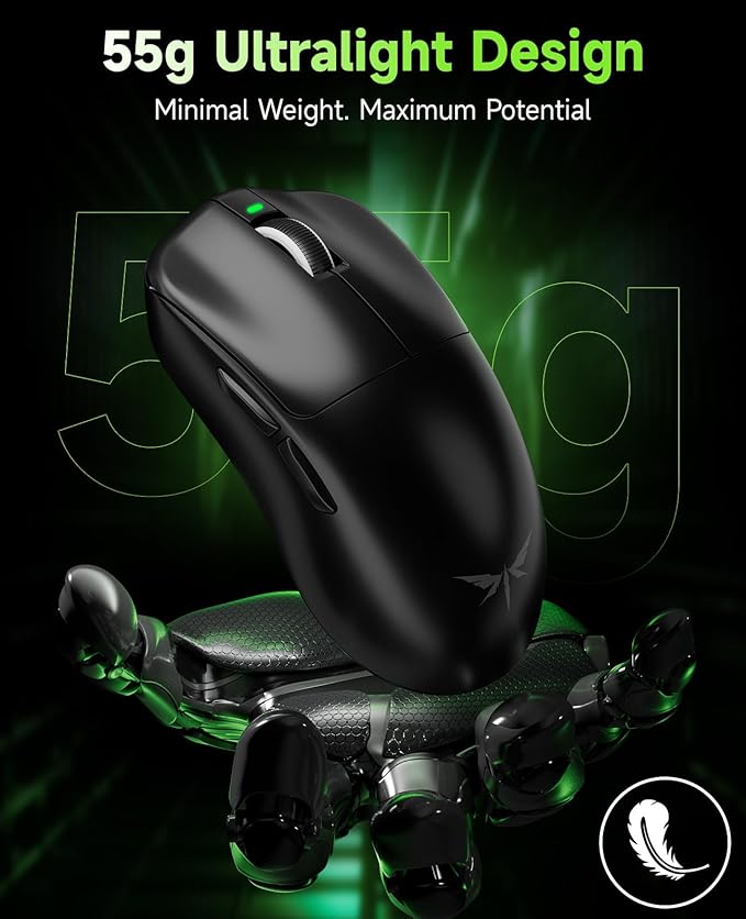 VGN F1 MOBA Wireless Gaming Mouse - Ultralight 55g - Wireless & Wired Mode - 26000 Adjustable DPI - 1000Hz Polling Rate - 200 Hours Battery - Programmable Buttons - Esports Professional Grade - USB-C