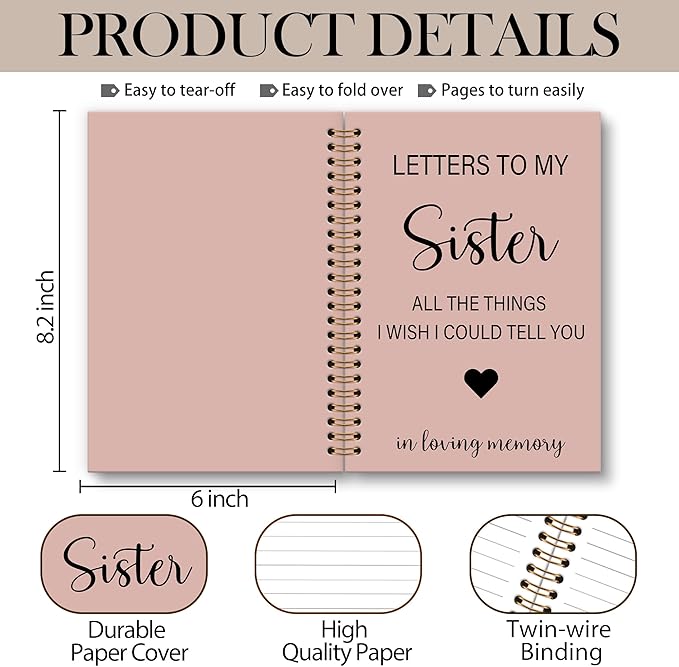 OINDADE Loss of Sister Sympathy Gifts Grief Notebook Journal, Letters to My Sister in Heaven Journal, Memorial Notebooks Gifts for Loss of SisterWomen, In Loving Memory Sympathy Gifts, 6x8.2In