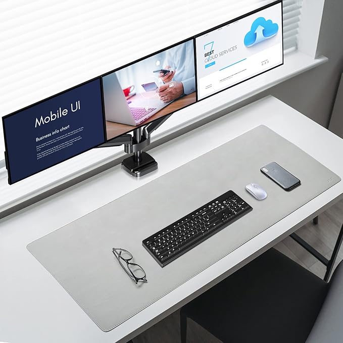 MOUNTUP Triple Monitor Mount, Three Monitor Desk Mount for Max 27 inch Computer Screens, Triple Monitors Stand with Gas Spring, Monitors Arm with Swivel, Tilt, Rotation, Each Arm Holds 4.4-19.8 lbs