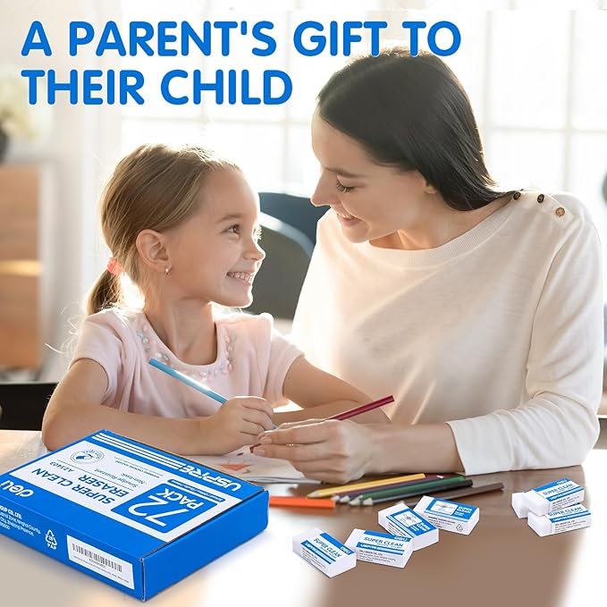 Deli Pencil Erasers, Pencil Eraser, 72 Pack, White Erasers, Erasers for Drawing, Kids, Artist, White, Large