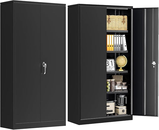 INTERGREAT Garage Storage Cabinets with Lock,72" H Metal Storage Cabinet with Doors and Adjustable Shelves, Steel Tool Cabinet for Garage, Office, Warehouse, School, Black