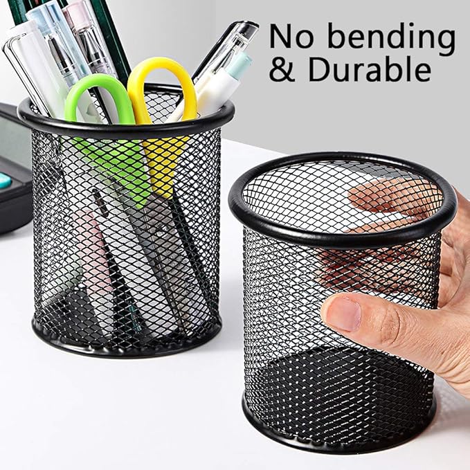 Ameceres 4 Packs Wire Mesh Pencil Holder Metal Pen Cup Desk Pen Organizer Case Pencil Jar Black for Office Home (DeepPink)
