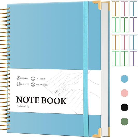 FLYING EAGLE Blue Spiral Notebook College Ruled 8.5 X 11 with Tab Stickers Large Hardcover Notebooks for School Supplies A4 Note Book Journal Notebooks for Work Note Taking Office, 200 Pages