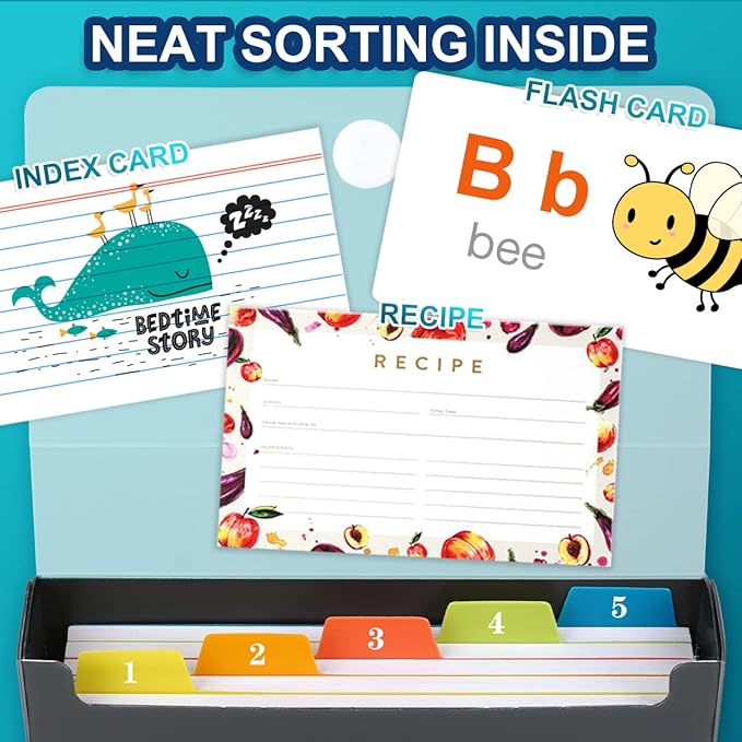 H4D 3x5 Index Card Case with 100 Heavyweight Ruled Index Cards and Dividers, Black