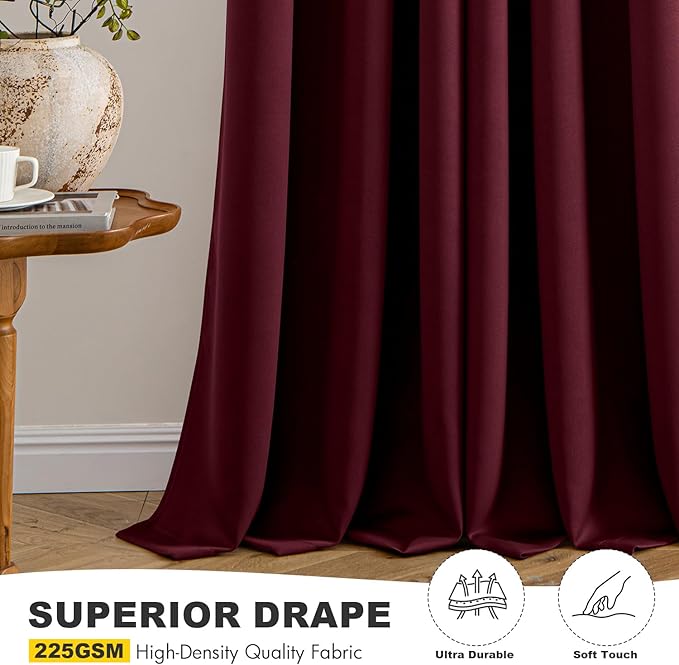 MIULEE Burgundy Red Blackout Curtains - Thermal Insulated Bedroom Curtains Room Darkening Drapes for Living Room Kitchen Grommet Top Light Blocking Window Treatment, 40 x 45 Inches Long, 2 Panels