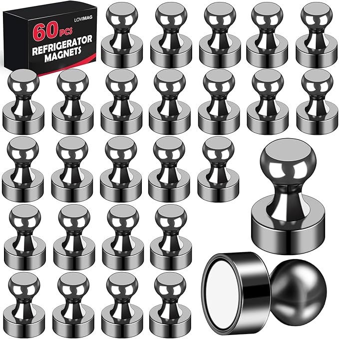 LOVIMAG 60Pcs Black Fridge Magnets - Strong Neodymium Magnets for Whiteboard, Refrigerator, Office, Classroom, Locker, Picture