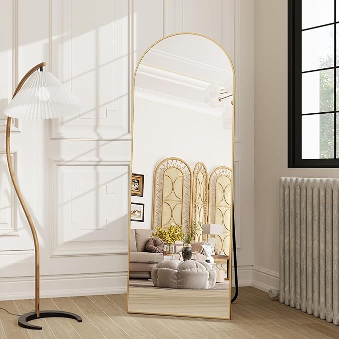 HARRITPURE 58"x18" Arched Full Length Mirror Free Standing Leaning Mirror Hanging Mounted Mirror Aluminum Frame Modern Simple Home Decor for Living Room Bedroom Cloakroom, Gold