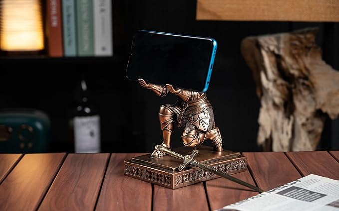Medieval Armored Warrior Knight Pen Holder Desk Organizers and Accessories Resin Pencil Holder Paperweight as Gift with a Cool Letter Opener for Desk (Copper)