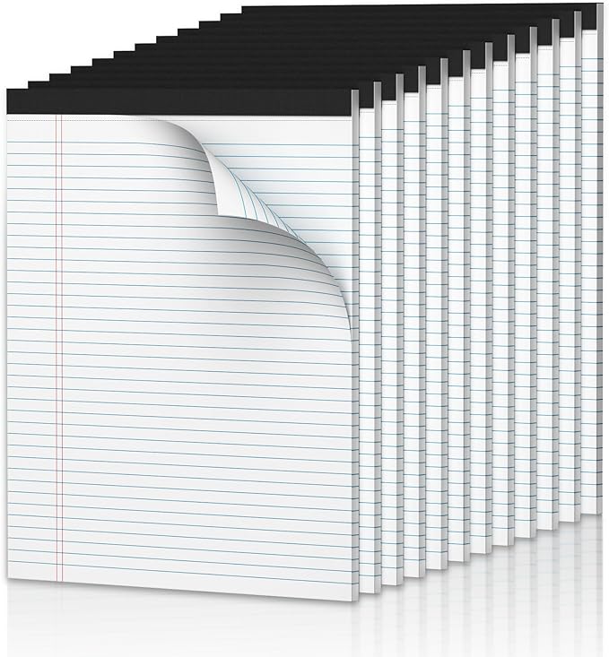 Legal Pads 8.5 x 11.75 Inch Notepad, 12 Pack White Legal Pads 8.5 x 11.75 College Ruled Notepads, Micro Perforated Desk Notepad with Study Backboard, White Notepads for School College Office Business