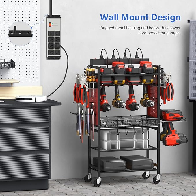 CCCEI 2PCS Heavy Duty Power Strip Surge Protector 20 AMP, 8 Outlets 12 Gauge Shop Garage Metal Multiple Outlets, 10 FT Extension Cord 5-15P Adapter High Amp 6-20R T-Slot 20a for Appliance Grey.