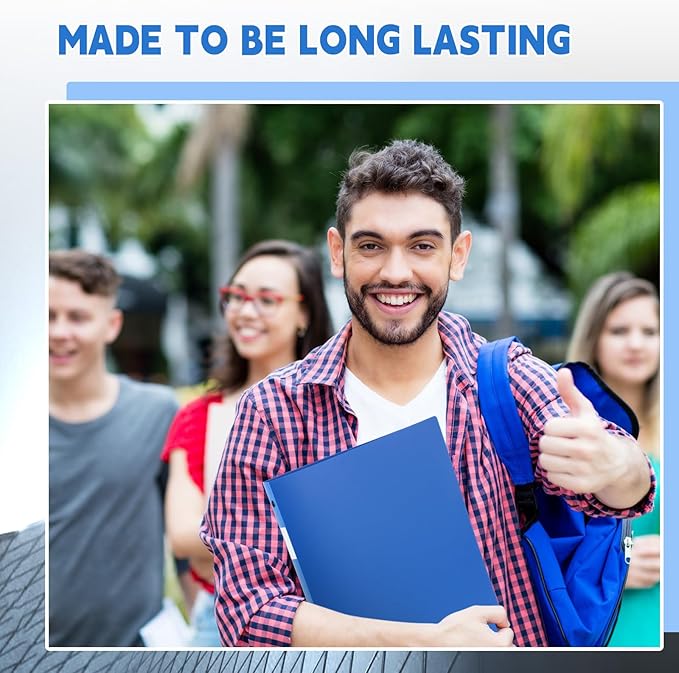 Henoyso 48 Pcs 3 Ring Binder 1/2'' Round Fits Letter Size 8. 5'' x 11'' Paper Plastic Flexible Binder Holds 100 Sheets with 1 Pockets Versatile Organizer for Office Home School (Blue)