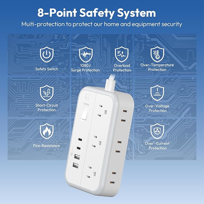 NTONPOWER Surge Protector Power Strip with 6 Outlets 4 USB Charging Station(2 USB C Port), 5 Ft Flat Plug Extension Cord, Outlet Extender for Indoor, Home, Office Supplies, Dorm Room Essentials