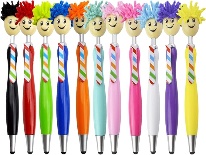 11pcs Mop Head Pens, Top Mop Fun Tip Pens, Funny Plush Hair Top Ballpoint Pen, Writing Click Pens, Mophead Ballpoint Pens, Signing Pens Office Gifts for Christmas, Back to School, Birthday