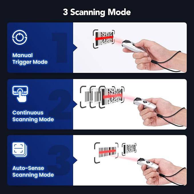 Eyoyo Bluetooth 2D&1D Barcode Scanner, Portable Wireless Mini but Powerful Barcode Reader with 2.4G Wireless&Bluetooth&USB Wired Connection, QR Code Scanner for Phone, Tablet PC