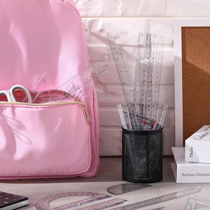 Tenare 1 Set Plastic Clear Math Set Includes Protractor Triangle Rulers 12 Inch 6 Inch Straight Geometry Math Transparent Ruler Measuring Tool for School Office Home Supplies(Clear)