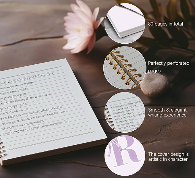 foedor Coquette Trendy Preppy Purple Bow Spiral Notebook,Initial R Journal Personalized Teen Girl Gifts,Monogrammed Gifts for Women Teen Girl,College Ruled Hardcover Spiral Notebook(purple)