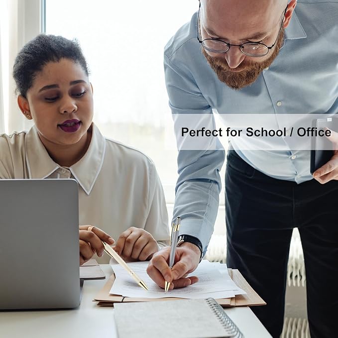 LINFANC 12 Pack Morandi Gold Ballpoint Pen with Stylus Tip, 1.0 mm Black Ink Smooth Writing Pens, Metal Stylus Pens for Touch Screens