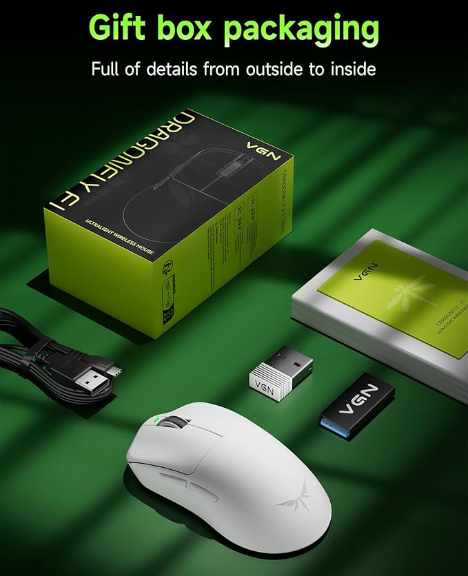 VGN F1 MOBA Wireless Gaming Mouse - Ultralight 55g - Wireless & Wired Mode - 26000 Adjustable DPI - 1000Hz Polling Rate - 200 Hours Battery - Programmable Buttons - Esports Professional Grade - USB-C