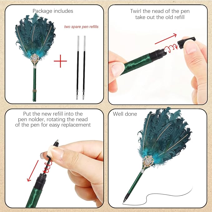 CROWN GUIDE Luxury Feather Quill Pen with Shiny Rhinestones & Curled Goose Feathers- Wedding Guest Book Pen, Great Gatsby/HP Party Supplies, Bridal Shower Gift with Rose Gold Heart Charm (13.8",Gold)