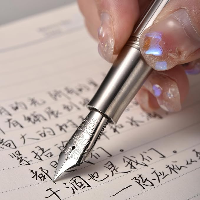 Hongdian T1 Titanium Fountain Pen, Iridium Extra Fine Soft Nib Chinese Knot Carving with Converter and Metal Box Set