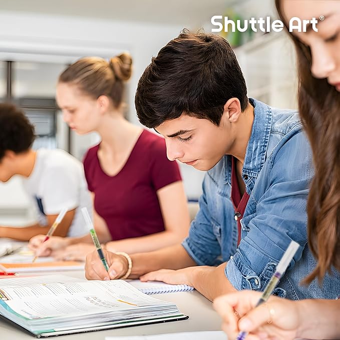 Shuttle Art Liquid Ink Rollerball Pens, 10 Bright Colors Quick Drying 0.5mm Extra Fine Point Long Lasting for Writing Journaling Taking Notes Doodling School Office Home