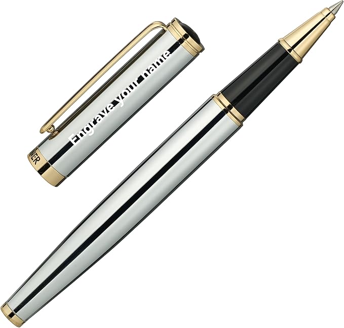 BEILUNER Silver Chrome Personalized Pen, Stunning Luxury with 24K Gold Finish,Noble and Elegant Designs,Schneider Ink Refill, Best Gift Pen for Men & Women, Graduation, Executive Office, Fancy Pens