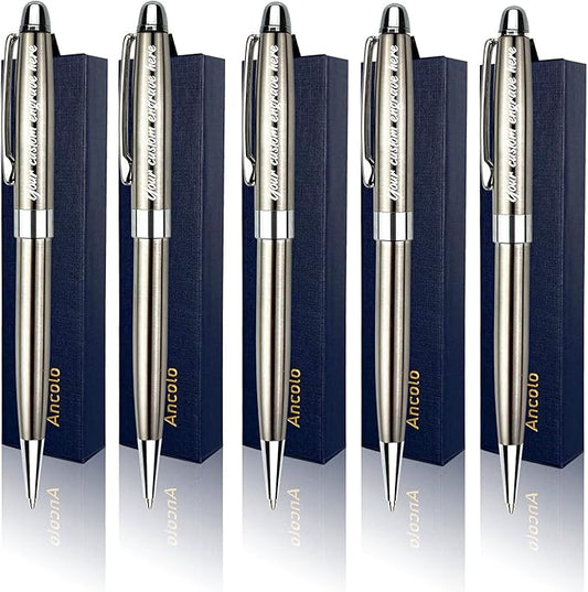 Ancolo Personalized Executive Business Pens - Medium Point Black Ink with 10 Extra Refills Custom with Your Name or Message, Gift for Students/Teacher/Manager/Lawyer/Professor 5PCS/Pack