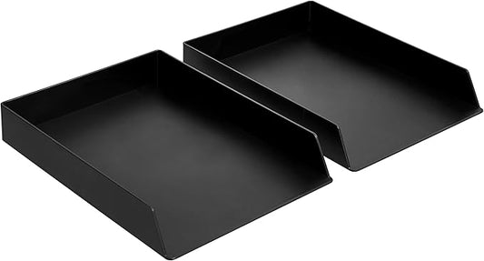 Amazon Basics Rectangular Plastic Desk Organizer, letter size Tray, 2-Pack, 9.7 x 2.2 x 13 inches, Black