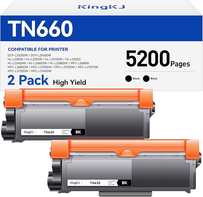 TN660 Black Toner Cartridge 2-Pack Replacement Compatible for Brother TN-660 TN630 Toner HL-L2380DW HL-L2320D HL-L2340DW DCP-L2540DW MFC-L2700DW MFC-L2720DW HL-L2300D HL-L2360DW DCP-L2520DW Printer