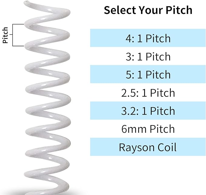 Rayson 7/8" Plastic Spiral Binding Coil, 190 Sheets Capacity, 4:1 Pitch 22.2mm White Coil Binding Spines for Business and Educational Purposes, 50 Pack