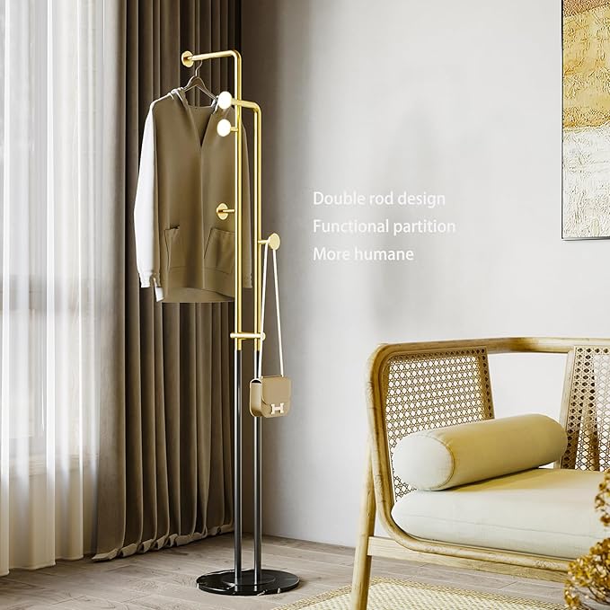 Coat Rack Stand,Black and gold Clothing Rack Freestanding with Marble Base,Metal Coat Hanger Rack,coat tree for Entryway Bedroom Hotel Hall