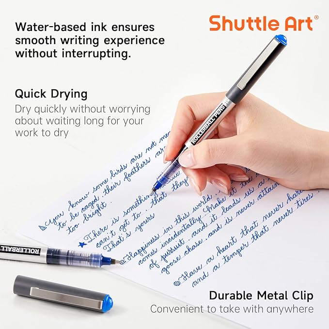 Shuttle Art RollerBall Pens, 25 Pack Blue Fine Point Roller Ball Pens, 0.5mm Liquid Ink Pens for Writing Journaling Taking Notes School Office