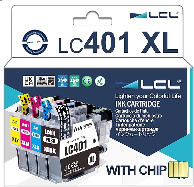 LCL Compatible LC401XL LC401 XL 401XL High Yield Ink Cartridge Replacement for Brother MFC-J1010DW MFC-J1012DW MFC-J1170DW Printer (Black Cyan Magenta Yellow 4-Pack)