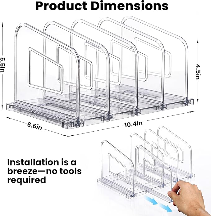 File Organizer, Acrylic File Folder Organizer File Sorter, Plastic Vertical Book Dividers for Magazine Mail Letter Paper, Desktop Organizers for Office, Classroom & Home(4 Sections, 2 Pack)