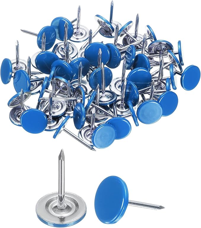 uxcell 150Pcs Upholstery Tacks, 11mmx17mm Flat Head Thumb Tack Decorative Furniture Nails Push Pins for Furniture Sofa Headboards, Blue