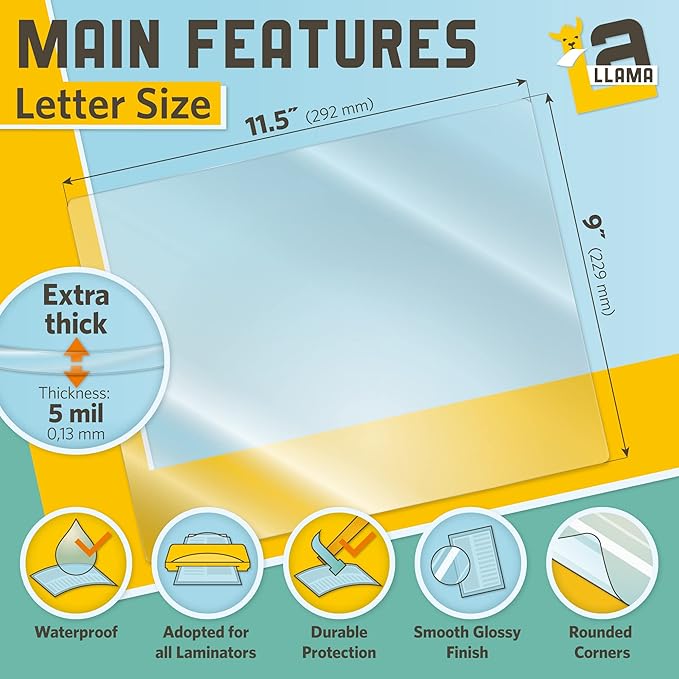 Thermal Laminating Pouches, 9 x 11.5 Inches, 5 Mil Thick, 20 Pack of Glossy Lamination Pouches, Fitted for Letter Size Laminating Sheets 8.5 x 11