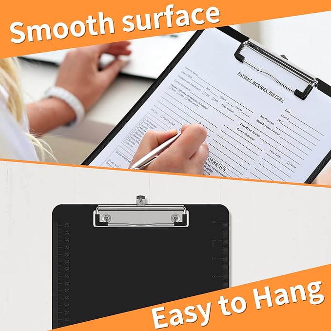 Black Clipboards, PANDRI 12 Pack Plastic Black Clipboards with Low Profile Clip 12.5 x 9 Standard Letter Size Clipboard for classrooms Office
