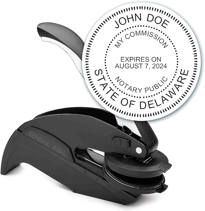 MaxMark Notary Seal Round Embosser for Delaware State - Includes Gold Burst Seal Labels (50 Count)