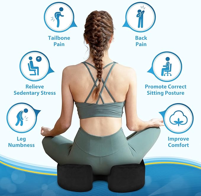 BlissTrends Seat Cushion,5.2in Thick Memory Foam Cushions for Office Chair, Car Seat, Airplane, Relieving Pressure Tailbone Sciatica Back Pain for Long Sitting Office Workers, Car Drivers Black