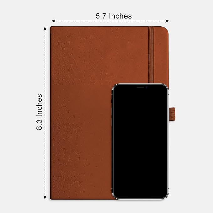 RETTACY Lined Journal Notebook, 192 Numbered Pages, A5 Medium Size (5.7'' x 8.3''), for Men & Women, Journaling, Writing, Work & Office, Leather Hardcover, 100 GSM Thick Paper (Brown)