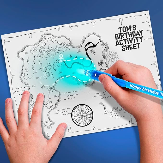 Personalized Invisible Disappearing Ink Pen Marker, Custom Secret Spy Message Writer with UV Light, Fun Activity Entertainment for Kid Party Favors Ideas Gifts and Stock Stuffers, 24 Pack, Blue