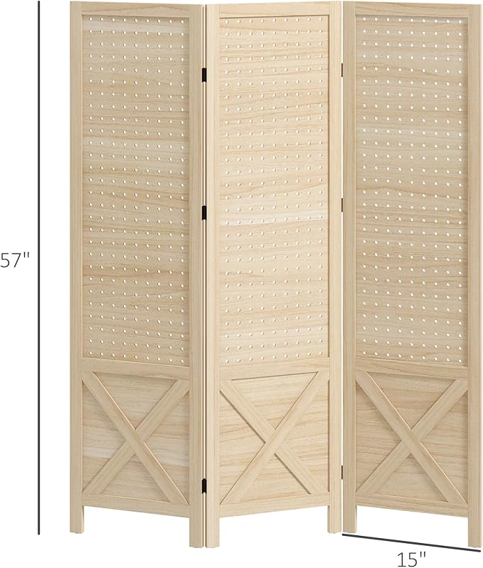 NicBex Room Divider 3 Panel Room Dividers with Pegboard Design Partition Room Dividers and Folding Privacy Screens 4.7 FT Wall Divider for Home, Office, Room Separation,45"W x 0.75"D x 57"H, Natural
