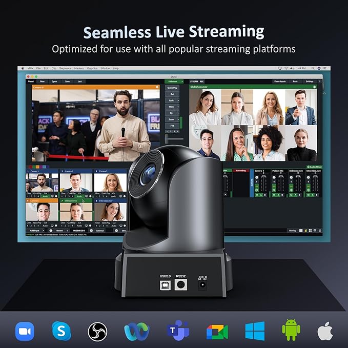 NexiGo Conference Room PTZ Camera System with 10X Optical Zoom, Remote Control, USB Output & Autofocus for Live Streaming, Meetings, Church Services, Education, for OBS/Zoom/Skype | Easy Setup