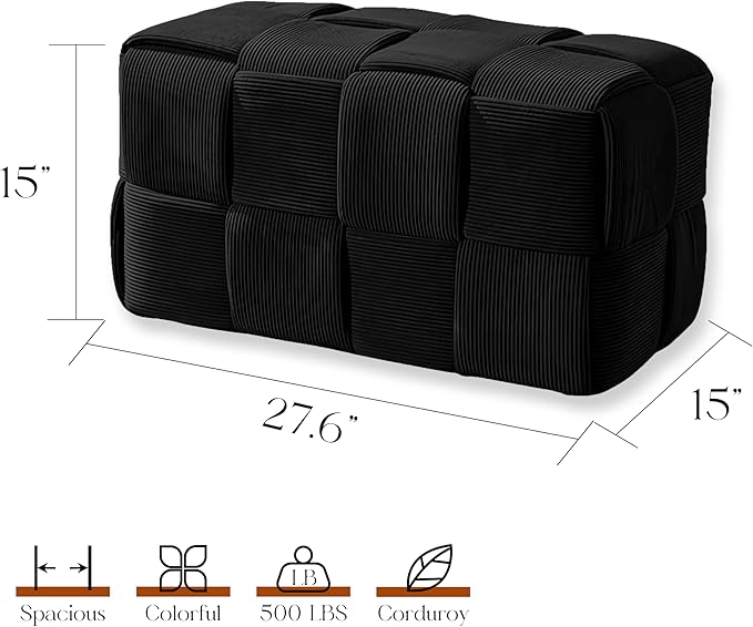 Ottoman Foot Rest Soft and Comfortable Ottoman Square Corduroy Woven Design Sofa Stool (Black-L)