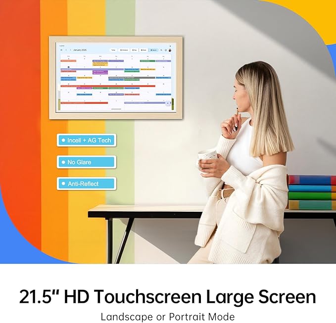 ApoloSign Digital Calendar: Electronic Calendar, Smart Touchscreen Interactive Display for Chore Chart, Family Schedules Planner, Supports All Apps via Google Play (Yellow, 21.5-inch)