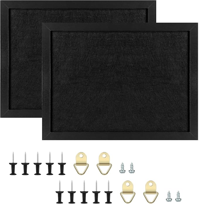 TORASO Cork Board Bulletin Board, Cork Boards for Walls with Pins, Eye Bolts, gaskets, Screws, Pin Board for Office, School and Home (All Black, 11“x14.5” - 2p)