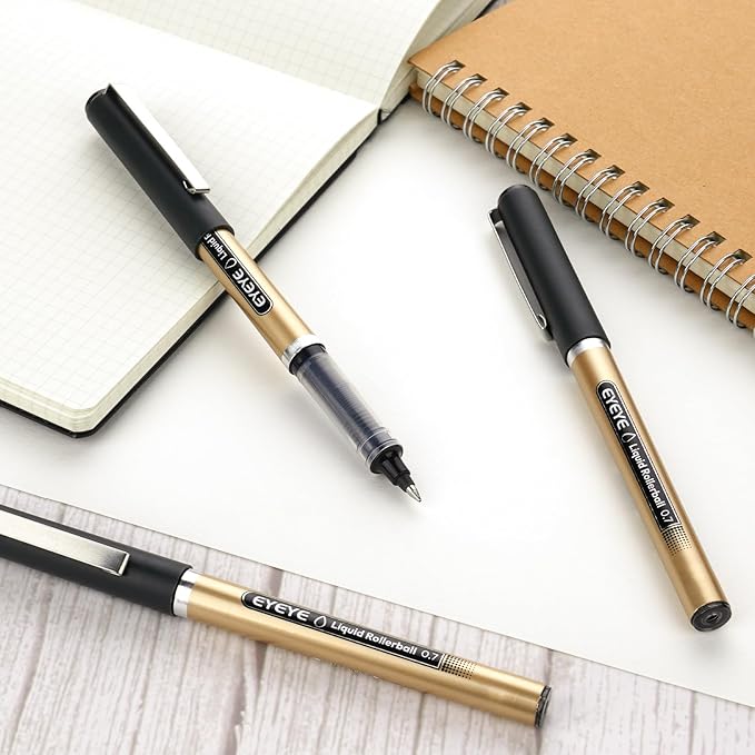 EYEYE Rollerball Pens 6 Black 6 Blue 0.7mm Medium Point, Quick Dry Liquid Ink Smooth Writing Pens for Journaling, Office, School, Note Taking Supplies