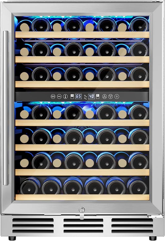 EUHOMY 24 Inch Wine Cooler Refrigerator 54 Bottl-Dual Zone, Built-in or Freestanding Wine Fridge with Glass Door, Wine Refrigerator for Home Bar Kitchen