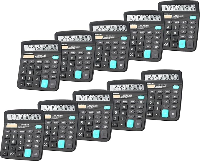 Calculators, BESTWYA 12-Digit Dual Power Handheld Desktop Calculator with Large LCD Display Big Sensitive Button (Black, Pack of 10)